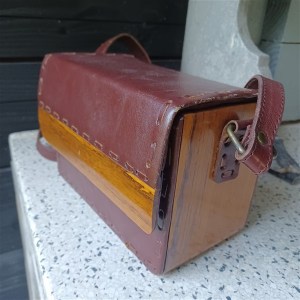 vintage koffertas hout en leer 20206b